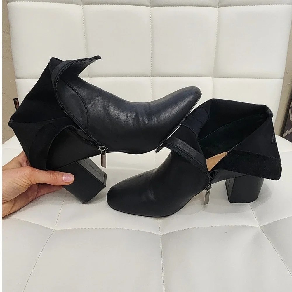 Abercrombie & Fitch Black Vegan Leather Boots Block Heel Womens 9